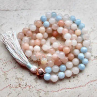 MN36769 Aquamarine Aventurine 108 Mala Beads Knotted Mala Tassel Necklace Yoga Jewelry Meditation Beads Spiritual Boho Jewelry
