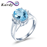 Elegant Fashion Gemstone Aquamarine Wedding For Women Solid 14K White Gold Diamond Engagement Wedding Band Ring Sets
