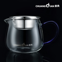 創典 耐熱玻璃公道杯大號加厚玻璃公杯藍把公平杯帶304不銹鋼茶漏