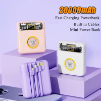 Mini Power Bank 20000mAh Powerbank With Cables Digital Display Portable Charger Fast Charging Poverbank For iPhone Xiaomi Huawei