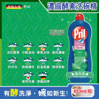 德國Henkel Pril-高效能活性酵素分解重油環保親膚濃縮洗碗精-薄荷香653ml/藍瓶(廚房餐具,碗盤,鍋具清潔劑)