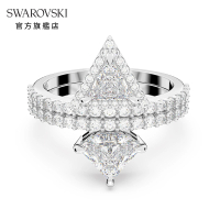【SWAROVSKI 官方直營】Ortyx 戒指三角形切割 白色 鍍白金色 交換禮物