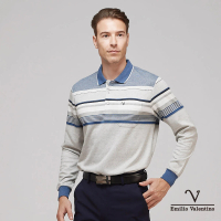 Emilio Valentino 范倫鐵諾 蓄熱保暖棉質磨毛定位條紋長袖POLO衫 灰/藍(21-3V7885)