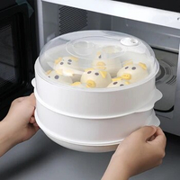 Multi-Layer Round Microwave Oven Steamer for Dumplings Plastic Food Tray Rice Cooker Steaming Grid Kitchen Cooking Accessories