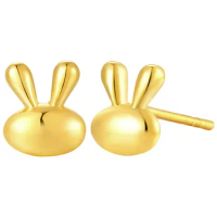 Pure 999 Gold 24K Yellow Gold Earrings 3D Gold Bunny Stud Earrings