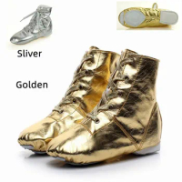 New Gold Silver Jazz Shoes Lace Up PU Modern Dance Stage Performance Boots Square Soft Sole Dance Sneakers
