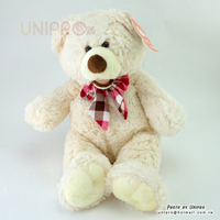 【UNIPRO】可可熊 坐姿白熊  格子蝴蝶結熊 40公分 坐姿 軟毛 絨毛娃娃 玩偶 禮物 裝飾