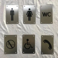 Stainless Steel Wc Toilet Door Sign Funny Wall Sticker Indication Plaque Bathroom Hotel Door Number House Signage Plate