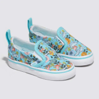 【VANS 官方旗艦】Slip-On V 小童款淺藍色海洋花朵圖案滑板鞋