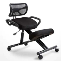 Ergonomically Designed Knee Chair with Back and Handle Office Kneeling Chair Ergonomic Posture Leather Black Chair With Caster