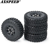 AXSPEED 4PCS 1.0" Wheel Tires Set Plastic Beadlock Wheel Rims Rubber Tyres for 1/24 Axial SCX24, 1/18 TRX4M Parts