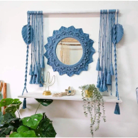PREMIUM MACRAME MACRAME CERMIN DENGAN CERMIN / macrame miror with shelf / hiasan dinding / hiasan ce