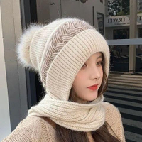 秋冬帽子 帽子圍巾一體女韓版冬季保暖兔毛針織騎車護耳加絨可愛防寒圍脖帽