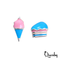 【Quenby】925純銀 小巧精緻漢堡冰淇淋貼耳耳環/耳針(飾品/配件/