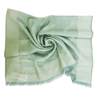 COACH 經典馬車100%羊毛絲巾圍巾(藍綠)
