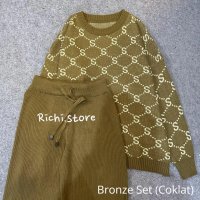 Syla Oversize - Setelan Rajut Wanita Motif Huruf S Baju Celana
