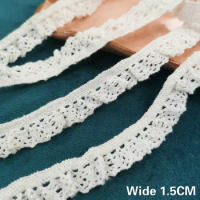 1.5CM Wide White Cotton Stretch Lace Trims Embroidery Lace Ribbon Cuffs Collar Dress Pillow Sofa Home Sewing Decoration Fabric
