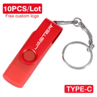 10 PCS/LOT TYPE-C USB Flash Drive Black Red 128GB Free Keychain Pen Drive 64GB Rotatable Memory Stick Gift Free Customized Logo