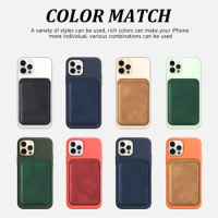 Build in Magnetic Leather Pouch for Apple iPhone 13 Pro Max 12 Mini Bag Suitable for Magsafe Wireless Charging Stick Back Purse
