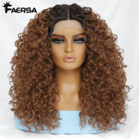 20"Kinky Curly Synthetic Lace Front Wigs Black Blonde Wig For Women Glueless Female Ginger RedHeat Resistant Natural Cosplay Wig