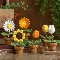 25 Styles Crochet Flowers Hand-Knitted Sunflower Tuilp Flower Potted Delicate Crochet Woven Flowers Pot Mother's Day Gift