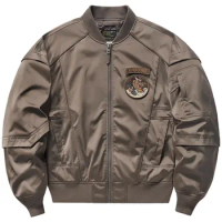 Men Flight Jacket Retro Embroidered Baseball Coat Large Size Cargo Army Bomber Coat Windproof Tactical Jacket Outerwear