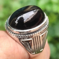 Cincin Titanium Batu Akik Kecubung King Safir Hitam Tembus Biru Unik