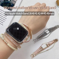Double Leather Watch Wrap for Apple Watch Bands 40mm 38 41 42 45 for Apple Watch Series 7 6 5 4 3 2 Women Watch Accessories 44mm