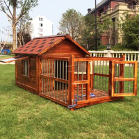 Modern Solid Wood Campaign House House Outdoor Fenced Dog Houses Pet House Outdoor Waterproof Kennels Pet Villa House For Dogs