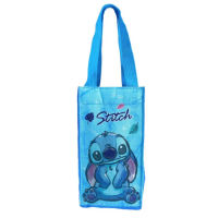 【小禮堂】Disney 迪士尼 史迪奇 方形保冷水壺袋 - 藍坐姿款(平輸品)