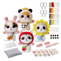 Cats Dolls Needle Felting Kits Replacement For Beginner,Needle Felting Kit,Felt Needles,Foam Pad,Felt Cloth,Instruction