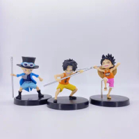 3Pcs/Set Anime One Piece Luffy Ace Sabo Figurine With Stick Childhood PVC Action Figure Model Toys Dolls Kids Gift