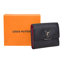 LV Louis Vuitton M68587 CAPUCINES XS 金屬LOGO皮革短夾(黑色)