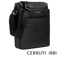 【Cerruti 1881】限量2折 義大利頂級小牛皮斜背包側背包 CEBO05900M 全新專櫃展示品(黑色)