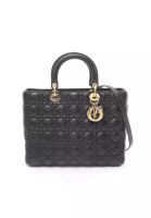 Christian Dior 二奢 Pre-loved Christian Dior LADY DIOR lady dior Canage Large Handbag leather black 2WAY