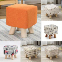 Square Wooden Bar Stool Cushion Cover Slipcover, Cotton Linen 28x28x18cm,