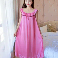 Summer long silk nightdress for women plus size ladies lingerie pajama maternity sleepwear pregnant nightwear robes