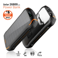 26800mAh Solar Power Bank 10W Fast Qi Wireless Charger Powerbank for iPhone Xiaomi Samsung Portable Solar Charger Spare Battery