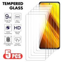 5Pcs Protective Glass for Poco X3 Pro X3 NFC M5 M6 Film Screen Protector for Xiaomi Poco F3 F4 GT Pro M3 M4 X4 X5 Pro 5G Glass