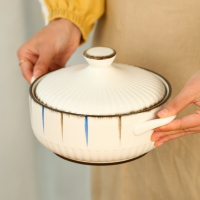 雙耳日式陶瓷湯碗大號家用泡面碗帶蓋學生創意個性湯盆拉面碗單個