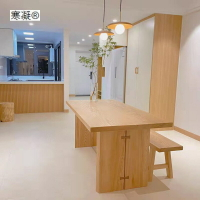 桌子 白蠟木餐桌椅組合家用長方形島臺民宿原木大板桌辦公桌