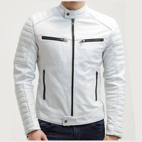 jaket kulit asli pria 100% original dari kulit asli domba elco jaket kulit asli garut Putih XS