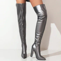 Fashion Over-the-knee High Boots Women Shoes 2023 Point Thigh High Boot Sexy Silver Green Party Dance Shoes Lady Big Size 48