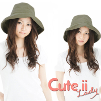 【Cute ii Lady】日本UV CUT防紫外線棉麻捲邊大帽檐漁夫遮陽帽(軍綠)