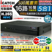 【CHICHIAU】H.265 16路16聲同軸音頻 500萬 AHD TVI CVI 1080P台製iCATCH數位高清遠端監控錄影主機