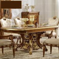 European solid wood dining table and chair combination marble French royal court round dining table oval
