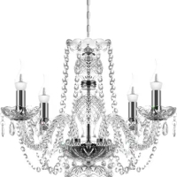 Ralux Modern Ceiling Light Fixture, 4 Lights French Country Chandelier White Crystal Pendant Light Candle LED Lamp Vintage