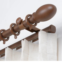 Nordic Walnut Color Double Curtain Rod Thickened Aluminum Alloy Wood Grain Curtain Rod Pole Double with Brackets/Rings/Pulleys