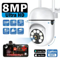 8MP HD WiFi IP Camera Monitor Color Night Vision Outdoor Cam Smart Home CCTV HD Surveillance Camera Waterproof
