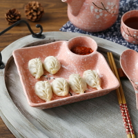 日式雪花餃子盤蝦盤帶蘸料醋碟盤子方形涼菜盤創意家用點心飯菜盤